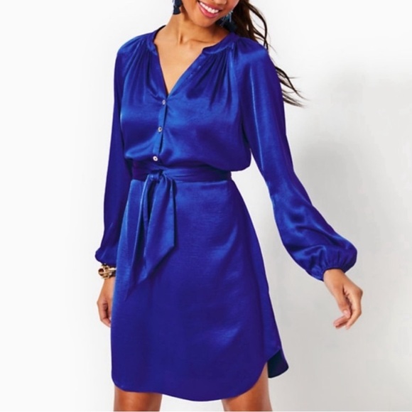 Lilly Pulitzer Saige Long Sleeve Belted Dress In Alba Blue Size Medium - Picture 13 of 13